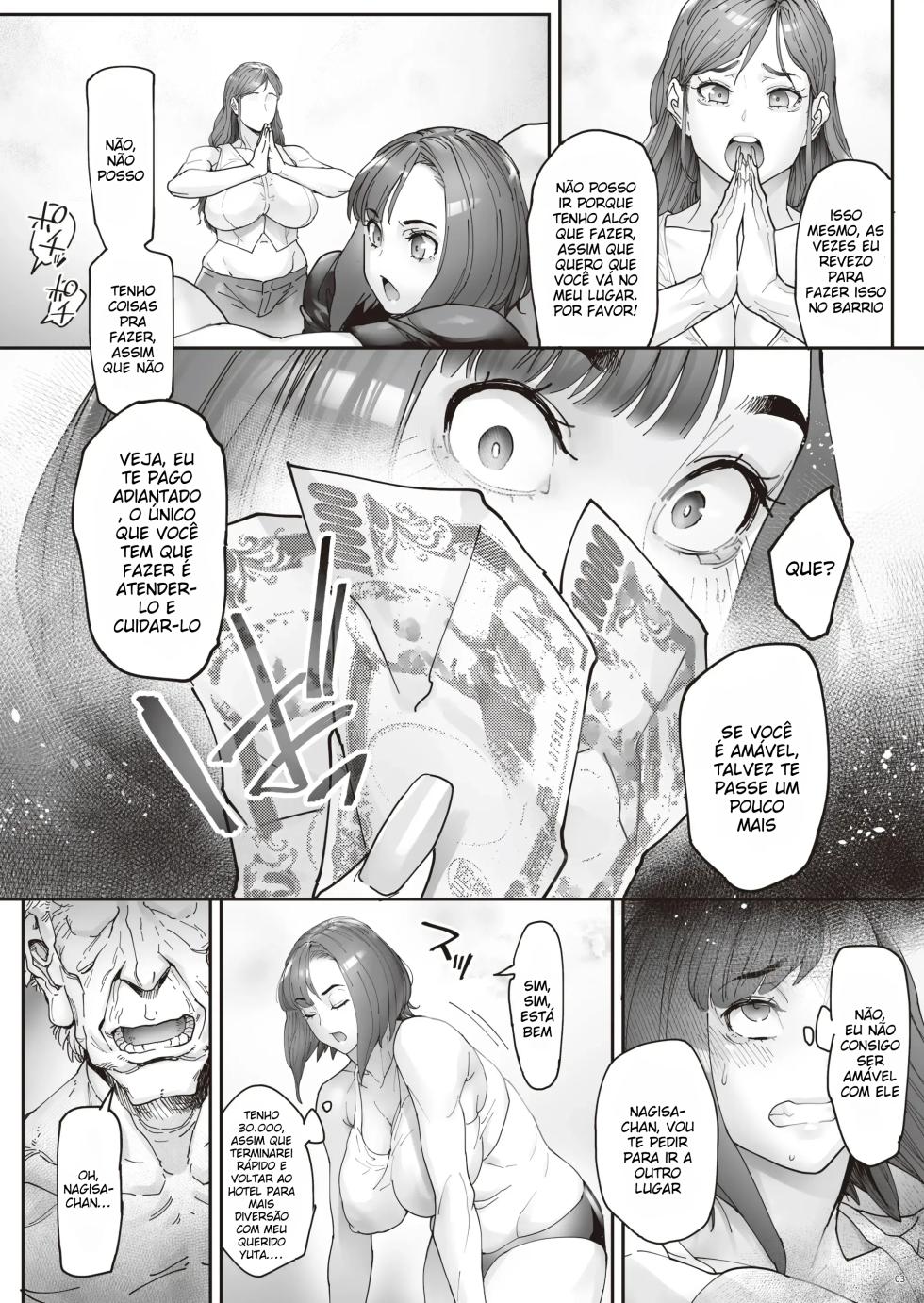 [Kocho Kocho Koukou (Bonten)] Kaigo Beit De Iroboke Jijii No Gouin Na Yokkyuu To Okane No Mae Ni Chitai O Sarasu JK [Portuguese] [Digital] - Page 4