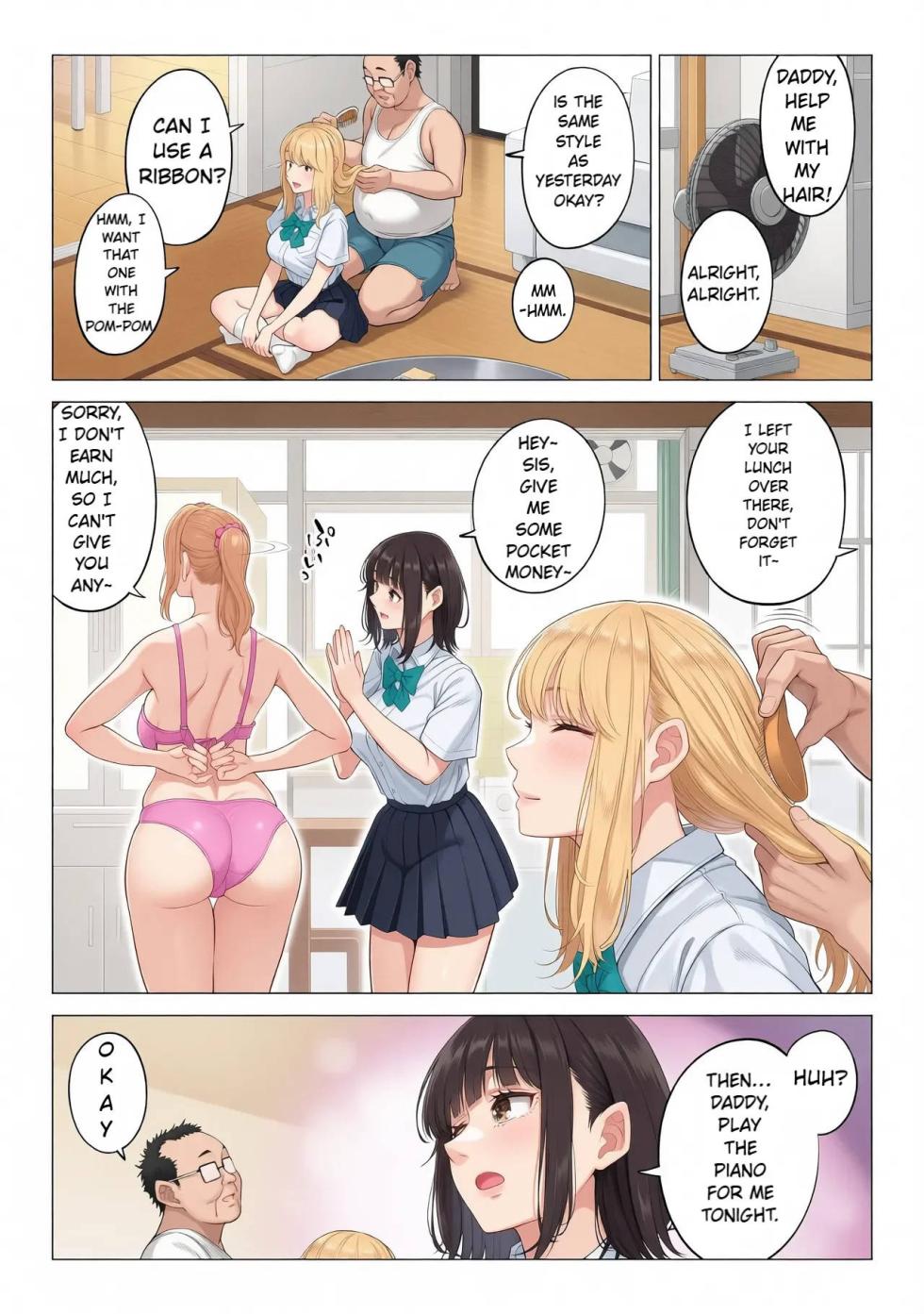 [Date Roku] Ogifu-san no Seiyoku Shori wa Watashi tachi Sanshimai no Mochi mawari | Taking the turn - The story of how us three sister took care of our step-father needs [English] (Colourized) - Page 18