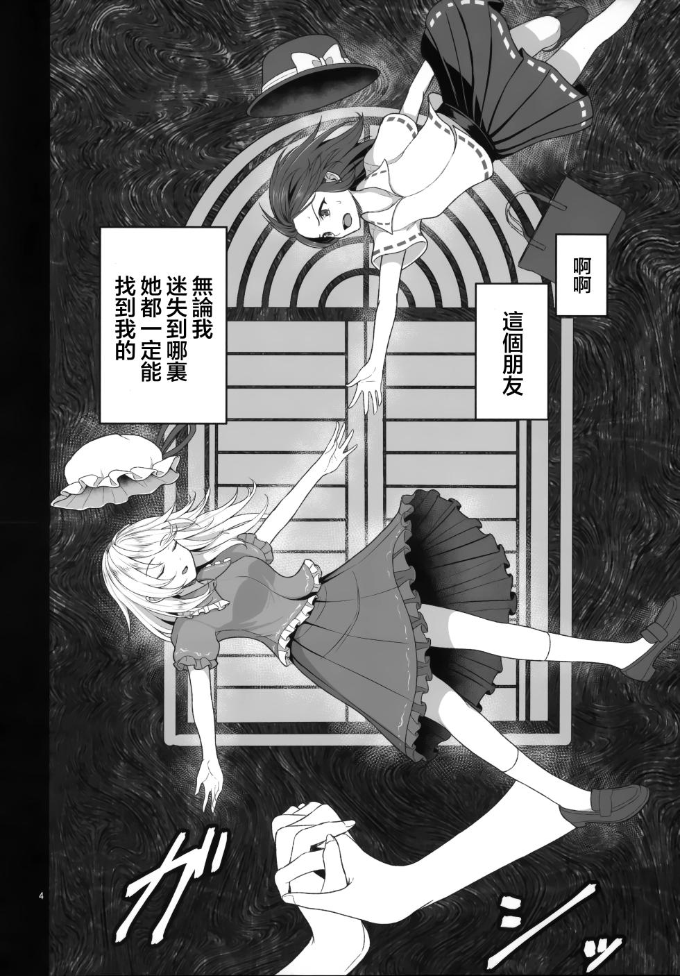 (Reitaisai 23) [Mugendai (Humei)] Watashitachi ni Shika Dekinai Koto Kinki o Yaburanai to Derarenai Kuukan Hen | 只有秘封俱樂部才能做到的事 ～不打破禁忌就出不去的空間篇～ (Touhou Project) [Chinese] [明稿昨拖漢化組] - Page 4