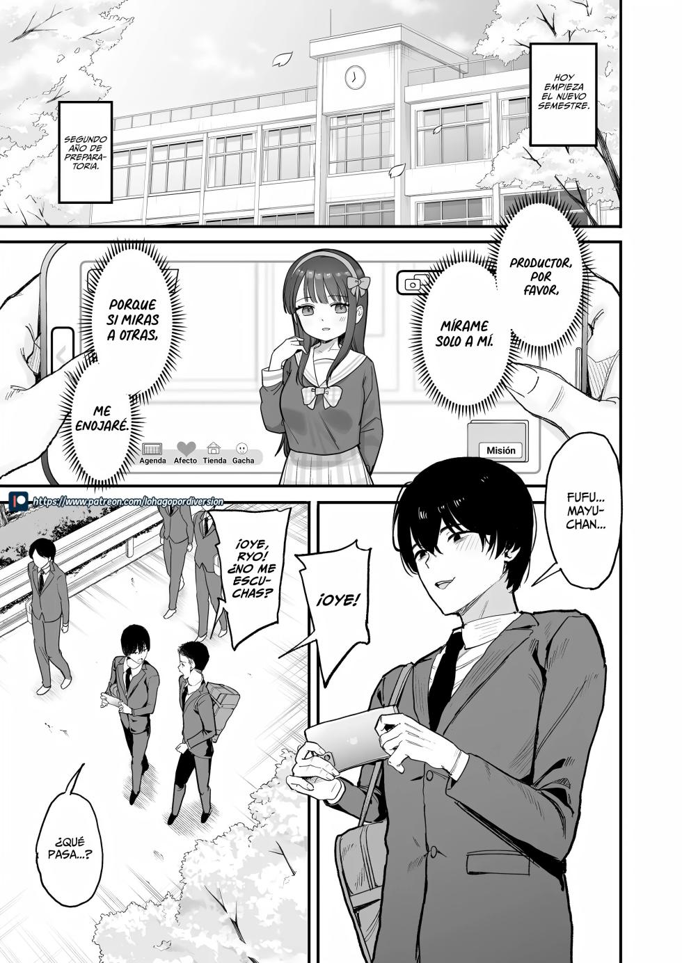[Amagami Honpo (Manno)] Nijigen Otaku no Ore ga Tenkou Shite Kita Kyonyuu Idol ni Otosareru made | Un Otaku Del 2D se Enamora de la Idol Transferida Voluptuosa [Spanish] [WolfgangScan] [Digital] - Page 2