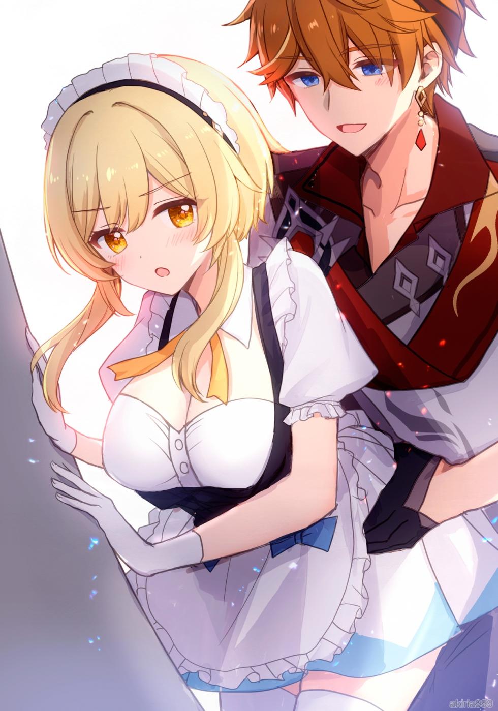 [Akitsuki Ria]Hotaru-chan ga ueitoresu sugata de rojiura pinchi 💕 manga (Genshin Impact) | 穿着服务生制服的荧在小巷子里陷入危机💕的漫画 [Chinese] [倫倫倫个人汉化] - Page 14