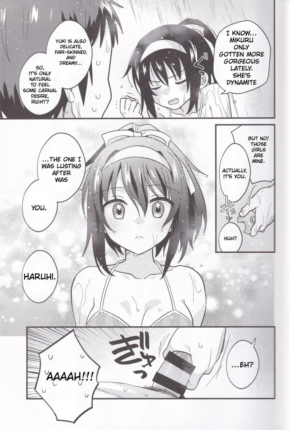 (C106) [Niwatoritowani (Taiki)] Mizugi Ponyta ja Shikatanai! | Swimsuit & Ponytail, Is Unavoidable! (Suzumiya Haruhi no Yuuutsu) [English] [CCCdoujins Translations] - Page 10